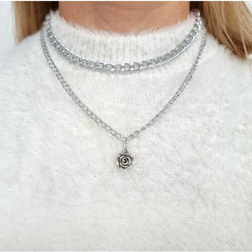 Колье, длина 36 см, серебряный