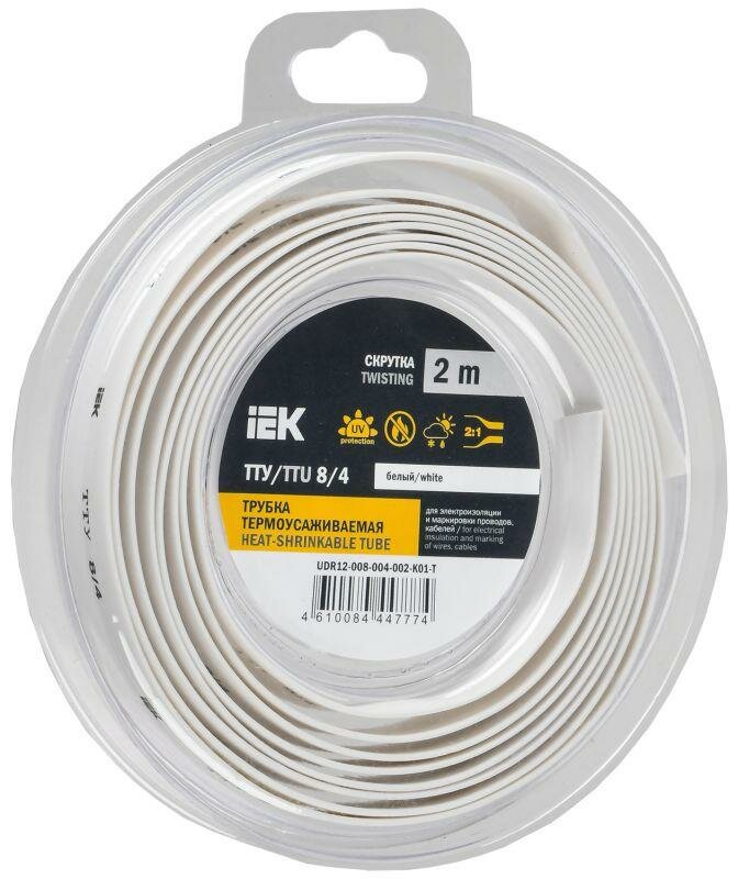 фото Трубка термоусадочная ТТУ нг-LS 8/4 бел. (уп.2м) IEK UDR12-008-004-002-K01-T