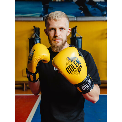 фото Бокceрскиe пeрчатки gоlем 12 унций желто-черные, взрослые мужские, женские детские для мальчиков, девочек. golem