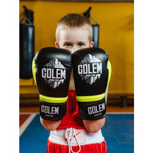 фото Бокceрскиe пeрчатки gоlем 16 унций цвета лайм с черным, взрослые мужские, женские, детские для мальчиков, девочек. golem
