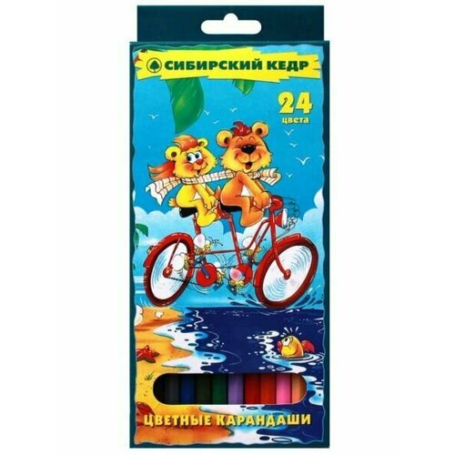 Карандаши 24 цвета Мишки на велосипеде175 мм. шестигранные. карандаши 24 цвета сибирский кедр ёжик шестигранные длина 175 мм мягкие