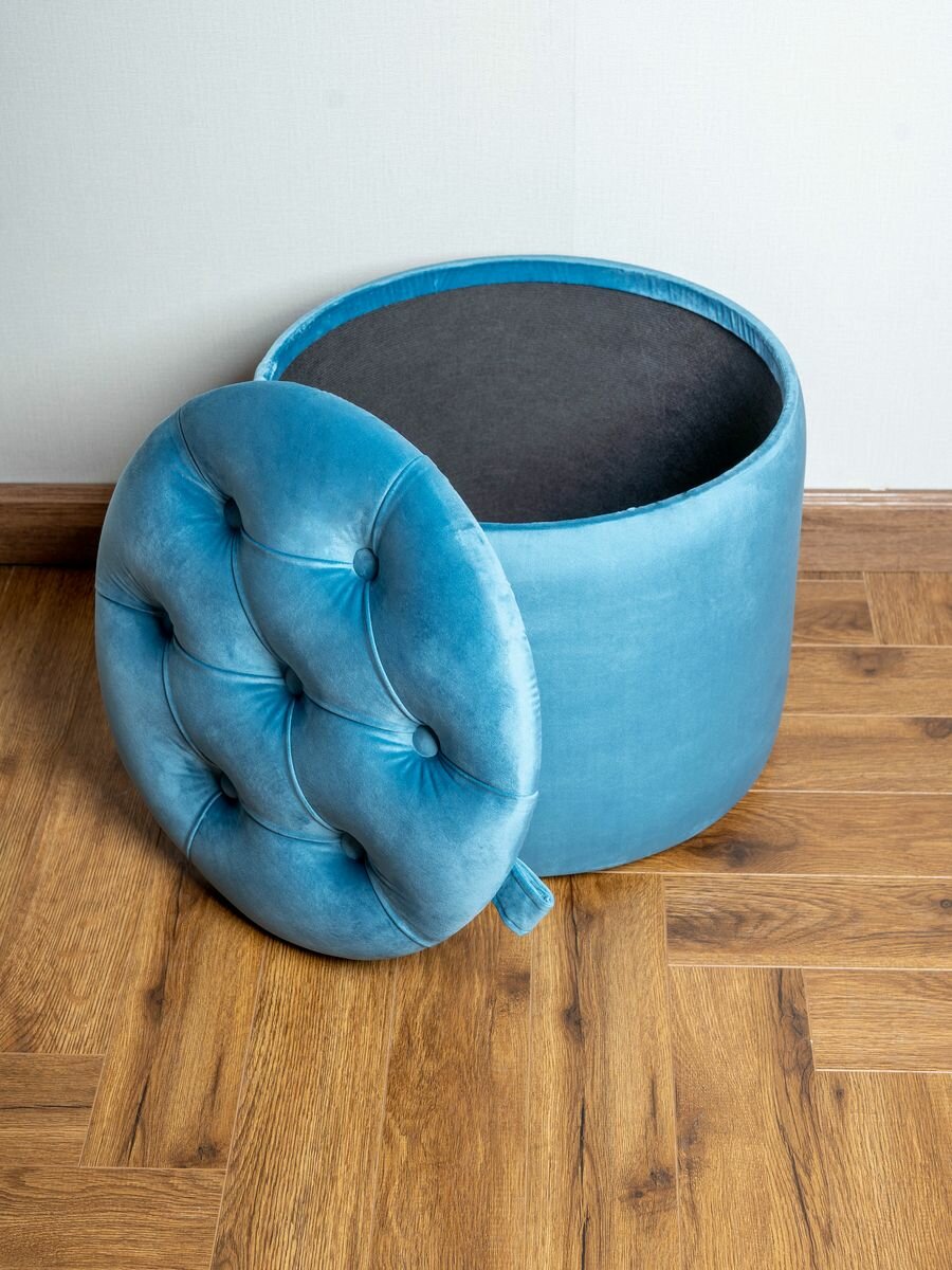 фото Мягкий круглый пуф трансформер с пространством для хранения