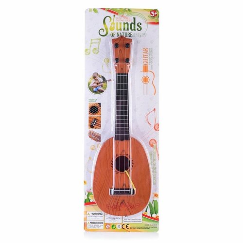 фото Гитара детская oubaoloon "укулеле" 4 струны, с медиатором, коричневая, на листе (b-82g)