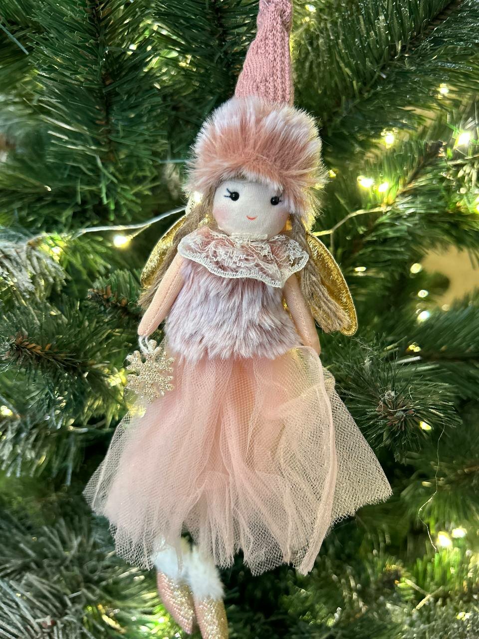 Рождественский ангел, Розовая плюшевая кукла-ангел, Подарок на Новый Год украшение на елку, кулон, новогодние украшения, Елочная игрушка