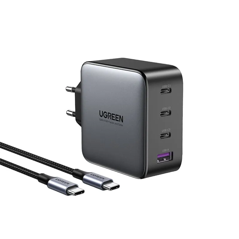 Сетевое зарядное устройство Ugreen CD226 USB A + 3 USB C 100W GaN Tech Fast Charger с кабелем Type-C (90575)