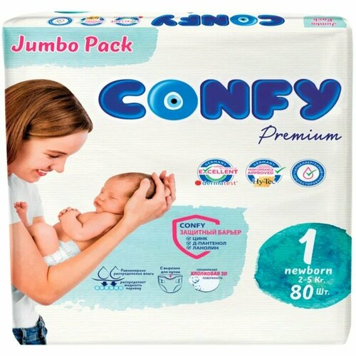 Подгузники CONFY Premium 1-3 кг (размер 1) JUMBO 80X4