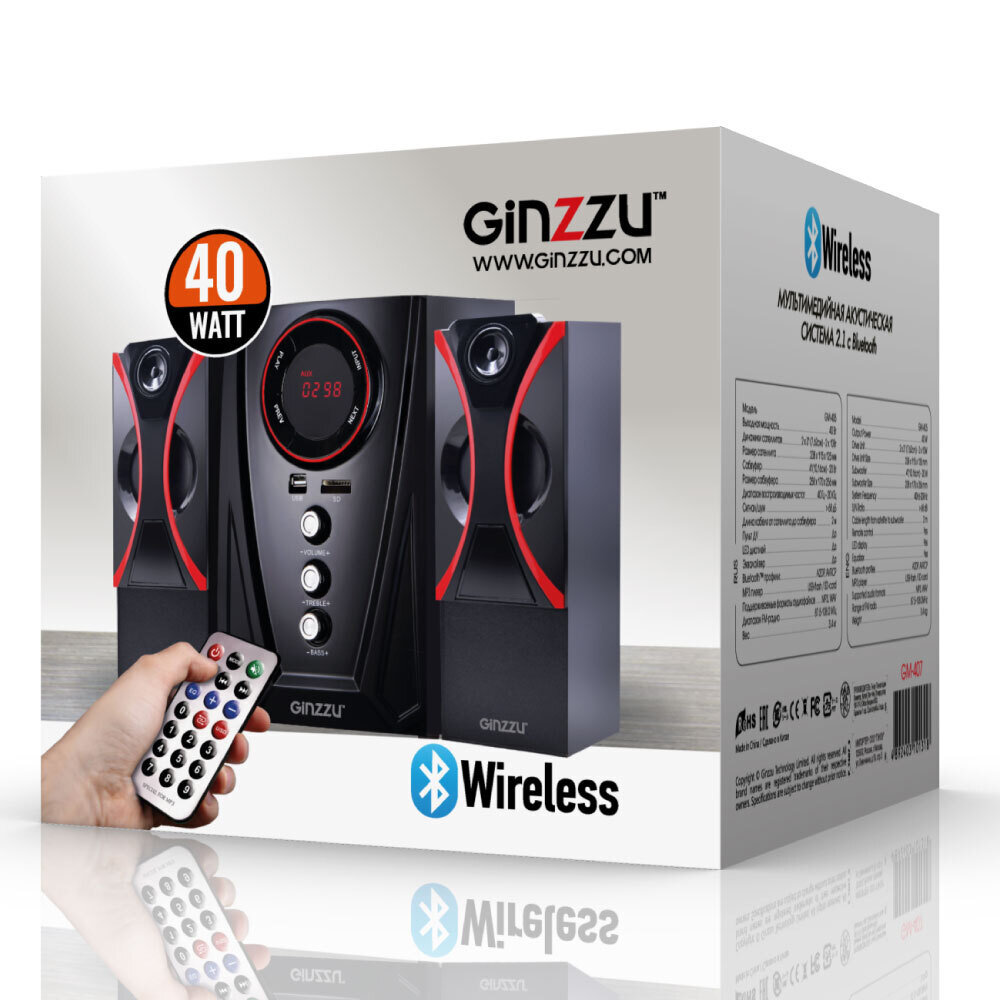 Колонки Bluetooth GINZZU , 2.1, черный, красный - фото №20