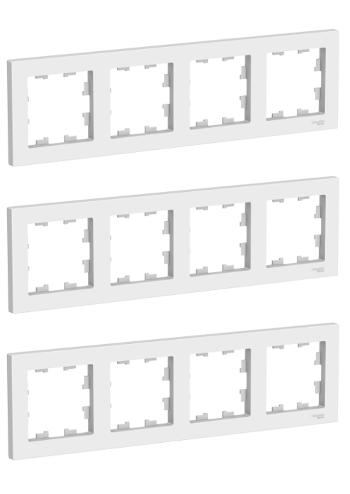 Рамка 4-постовая, универсальная, Schneider Electric/Systeme Electric AtlasDesign, лотос (белый матовый) ATN001304(комплект 3 шт.)