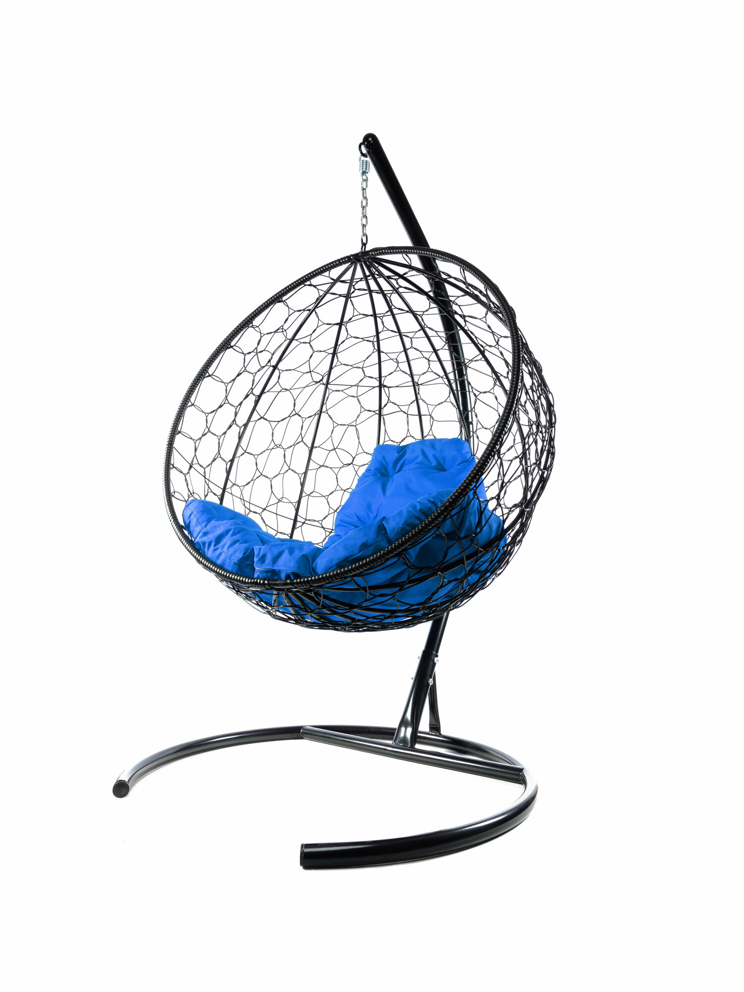 Подвесное кресло круг с ротангом чёрное, синяя подушка - фотография № 2