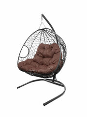 Подвесное кресло из ротанга "Для двоих" серое с коричневой подушкой M-GROUP