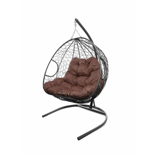 Подвесное кресло из ротанга Для двоих серое с коричневой подушкой M-GROUP