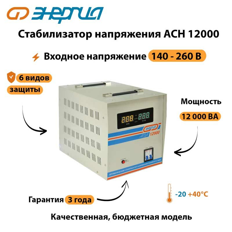 Однофазный стабилизатор напряжения Энергия АСН 12000
