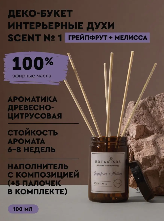 Интерьерные духи диффузоры Scent № 1 Грейпфрут + Мелисса, 100 мл