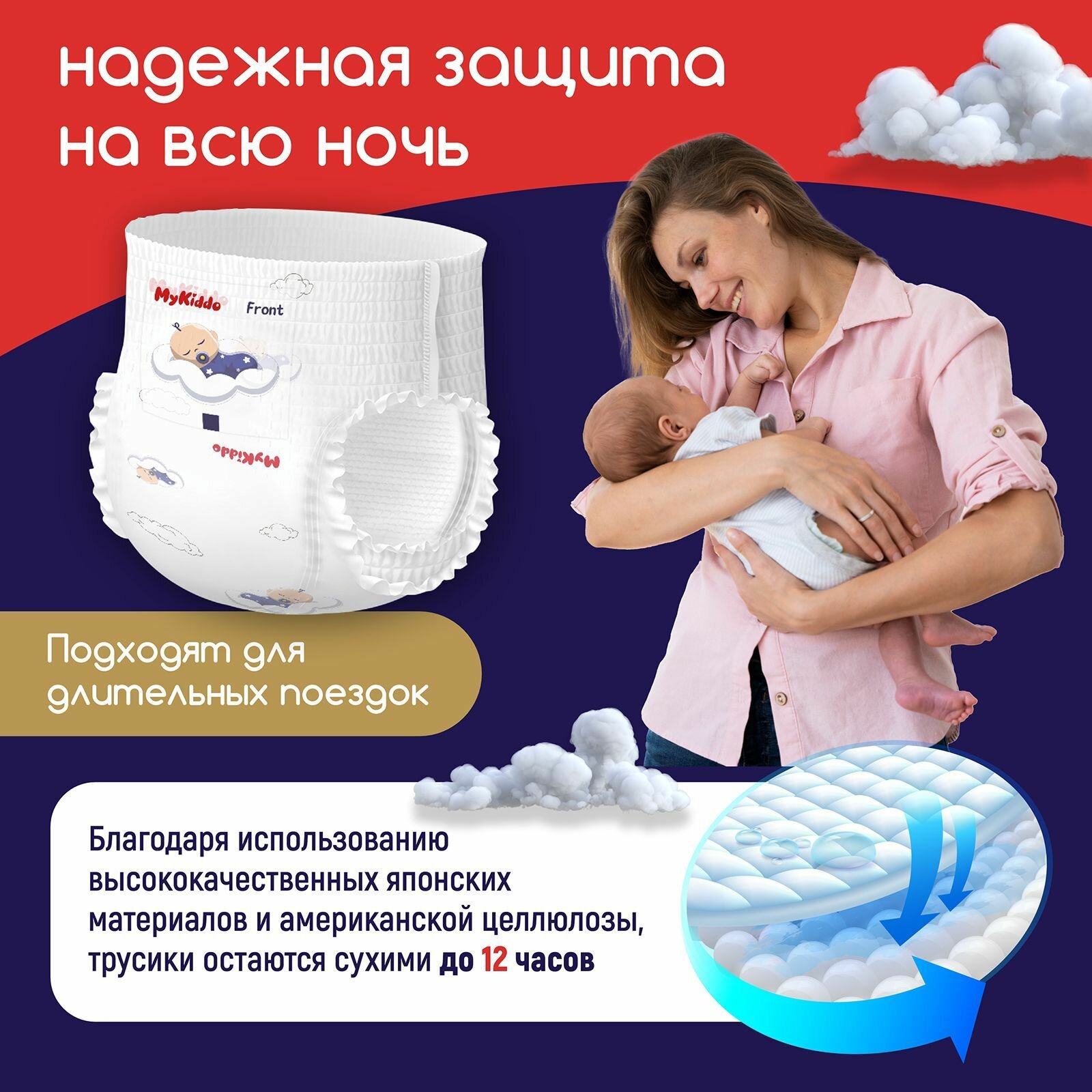 Подгузники-трусики MyKiddo Night ночные L 9-14кг 18шт Вертекс - фото №3