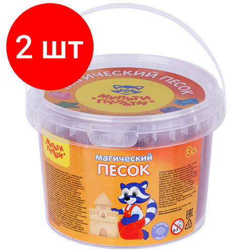 Комплект 2 шт, Песок для лепки Мульти-Пульти Магический песок, малиновый, 500г, 2 формочки