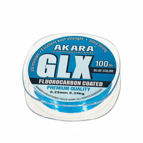 фото Леска glx premium blue, диаметр 0.25 мм, тест 6.35 кг, 100 м, голубая akara