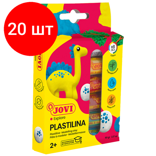 Комплект 20 шт, Пластилин растительный JOVI, 6 цветов ассорти, 15г, картон, европодвес комплект 4 шт пластилин растительный jovi 6 цветов ассорти 15г картон европодвес