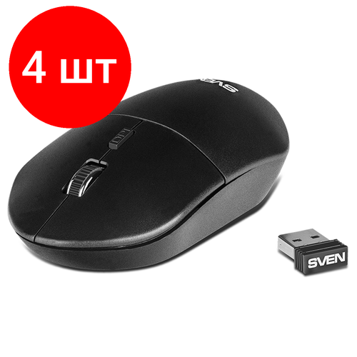 Комплект 4 шт Мышь беспроводная Sven RX-515SW бесшумная работа кнопок черный 3btnRoll 321900₽