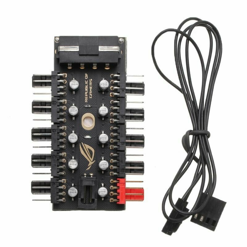 Разветвитель для вентиляторов. Хаб Asus Auros 3 4PIN PWM на 10 вентиляторов питание от Molex — фото 1