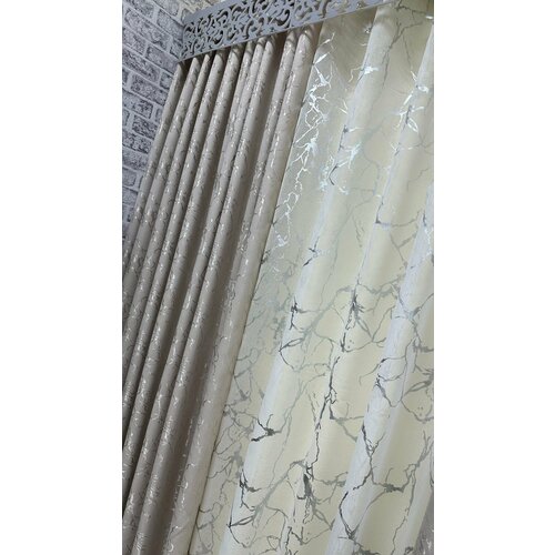 Льняной тюль мрамор серебро, 4м, высота 2,7м