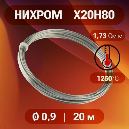Изображение товара Нихромовая проволока диаметр 0,9 мм количество 20 метров в бухте / Х20Н80