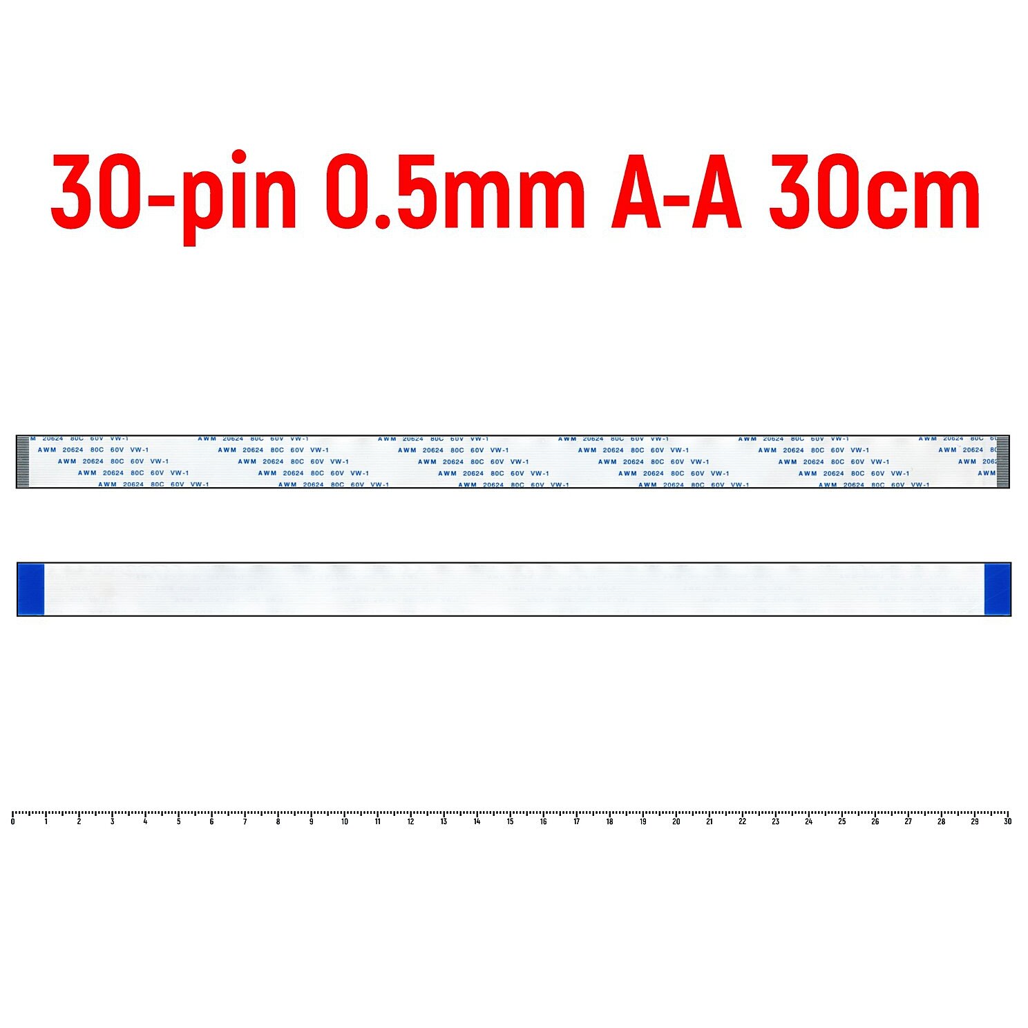 Шлейф FFC 30-pin Шаг 0.5mm Длина 30cm Прямой A-A