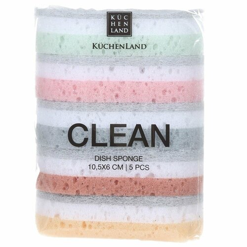 Губка для мытья посуды 10x6 см 5 шт поролонабразив овальная пастель Clean 299₽