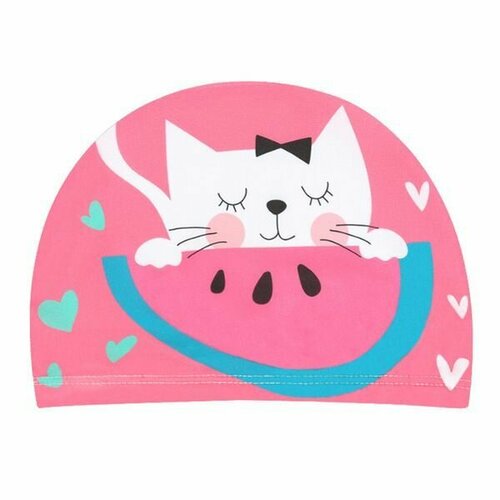 Шапочка для плавания детская Happy Kid Котенок и арбуз тканевая маленькая для бассейна текстильная для мальчика для девочки 450₽