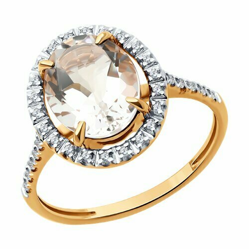 фото Кольцо diamant online, золото, 585 проба, горный хрусталь, фианит, размер 17.5, прозрачный