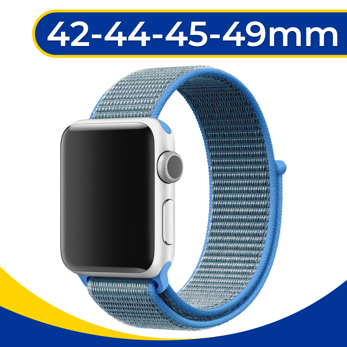 Нейлоновый ремешок для смарт часов Apple Watch 1-8 SE 42 44 45 49 мм / Тканевый браслет на Эпл Вотч 1 2 3 4 5 6 7 8 СЕ / Черно-белый