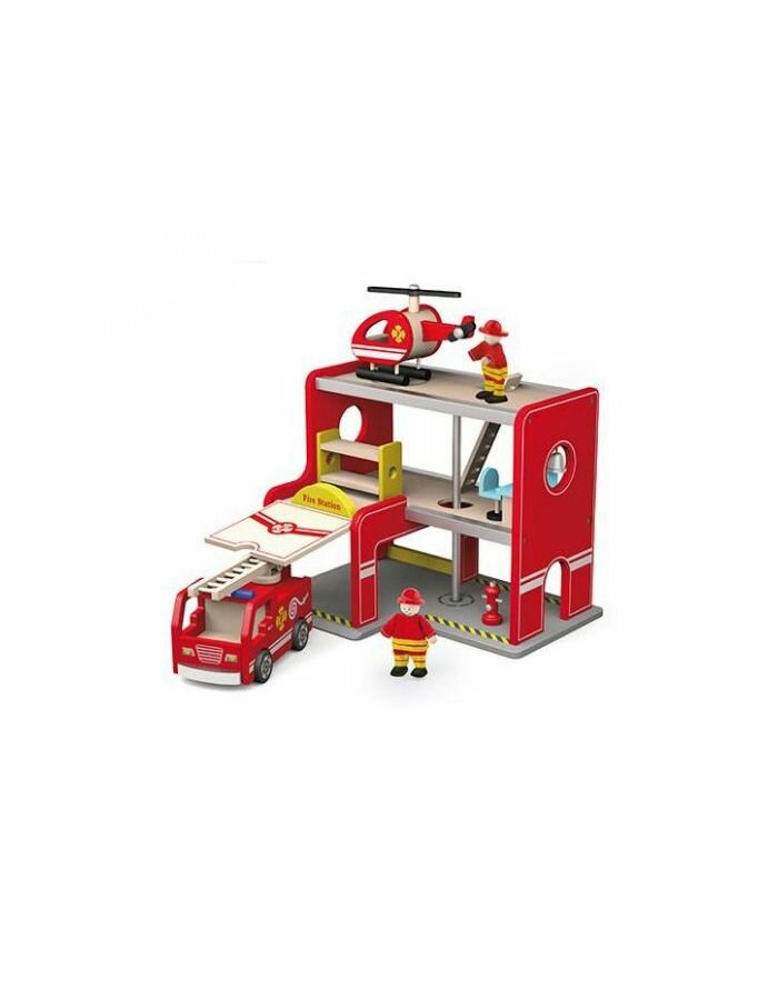 Гараж"Пожарная служба"(1 машина, вертолет,2 фигурки)в коробке VIGA 50828
