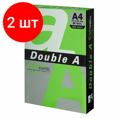 Комплект 2 шт, Бумага цветная DOUBLE A, А4, 80 г/м2, 500 л, интенсив, зелёная комплект 5 шт бумага цветная double a а4 80 г м2 500 л интенсив красная