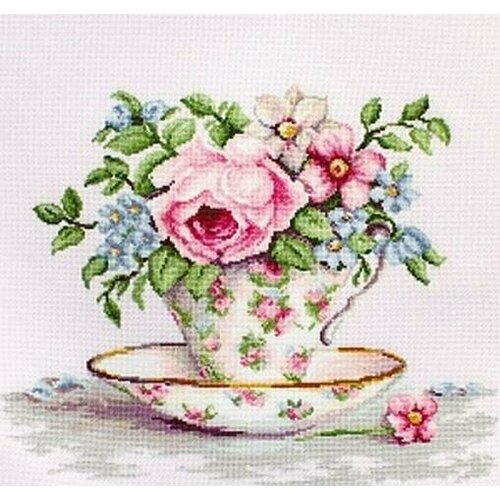 набор для вышивания крестом luca s вышивка крестиком цветы в чайной чашке 34 28 см ba2321 Набор для вышивания «Luca-S» BA2321 Цветы в чайной чашке, 34 х 28 см