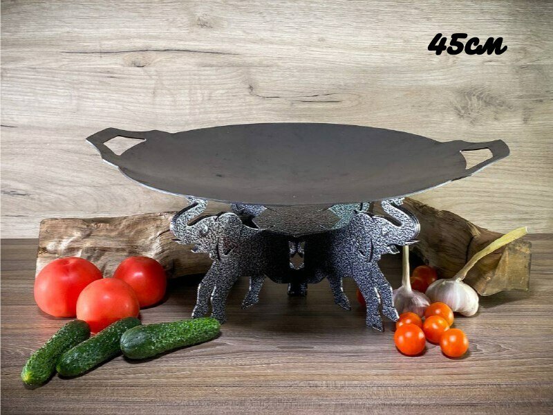 Сковорода Садж из стали 45 см с подставкой Слоны