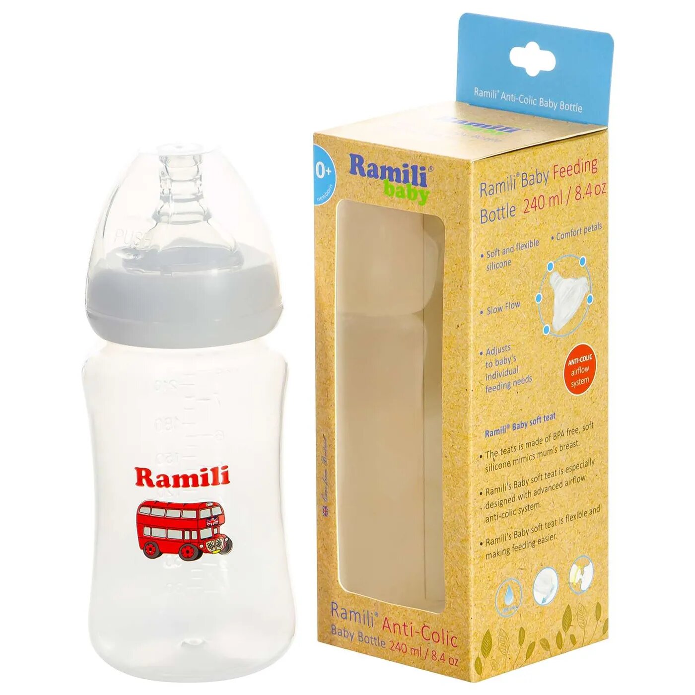 Противоколиковая бутылочка Ramili Baby, слабый поток, 240мл - фото №12