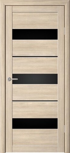 фото Межкомнатная дверь Albero Прага покрытие Эко-шпон / ПО Лиственница мокко Черное стекло