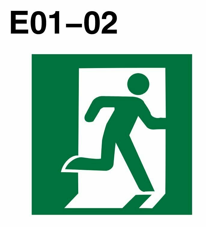 Эвакуационный знак. Е01-02 Выход здесь правосторонний ГОСТ 12.4.026-2015