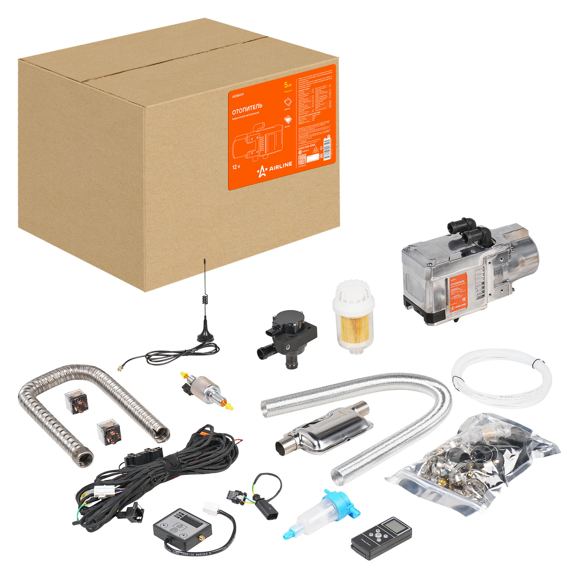 AIRLINE AEBB001 Отопитель жидкостный автономный 12В 5КВт универсальный бензин/дизель — фото 1