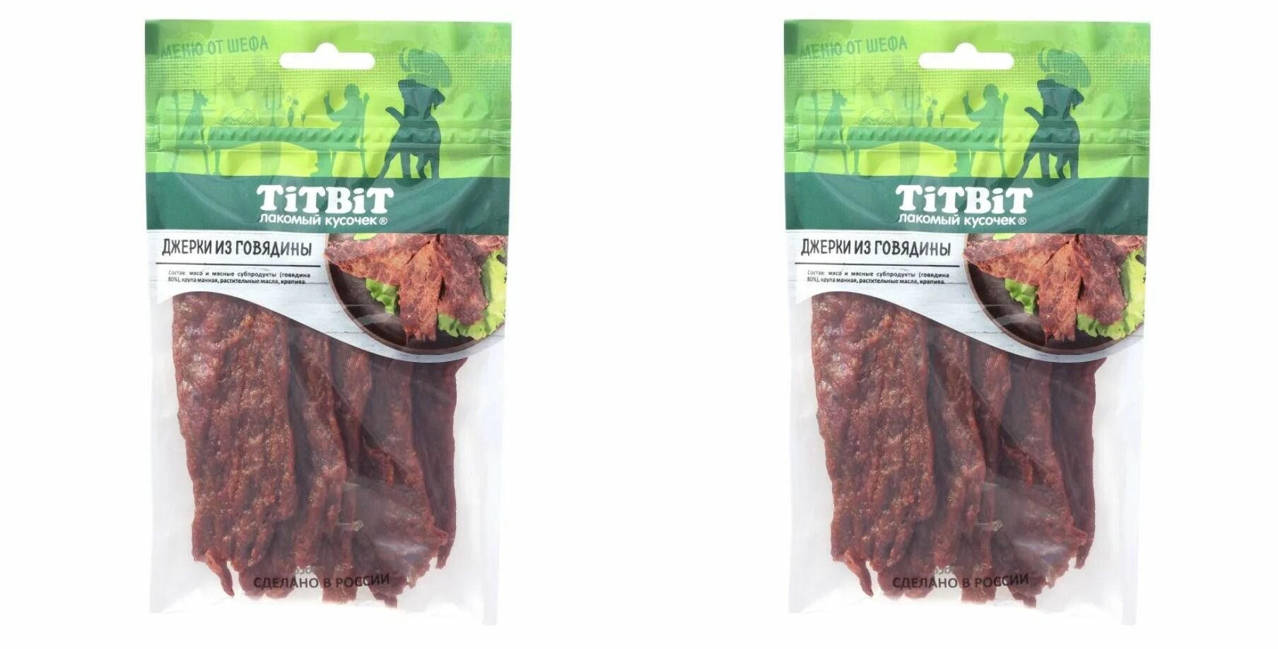 Titbit Лакомство для собак, Меню от Шефа Джерки из говядины, 70 г, 2 шт