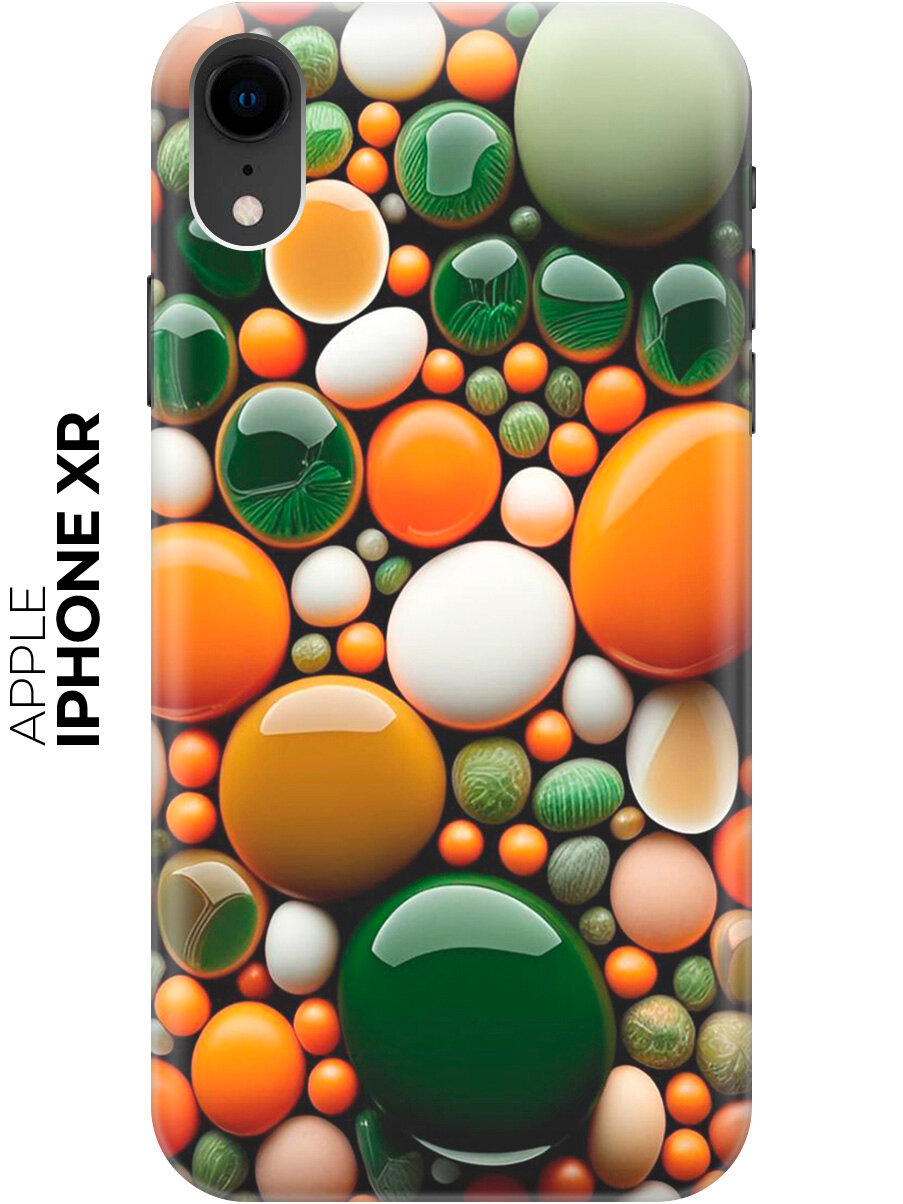 Силиконовый чехол на Apple iPhone XR / Эпл Айфон Икс Эр с рисунком "Оранжевые и зеленые камушки"
