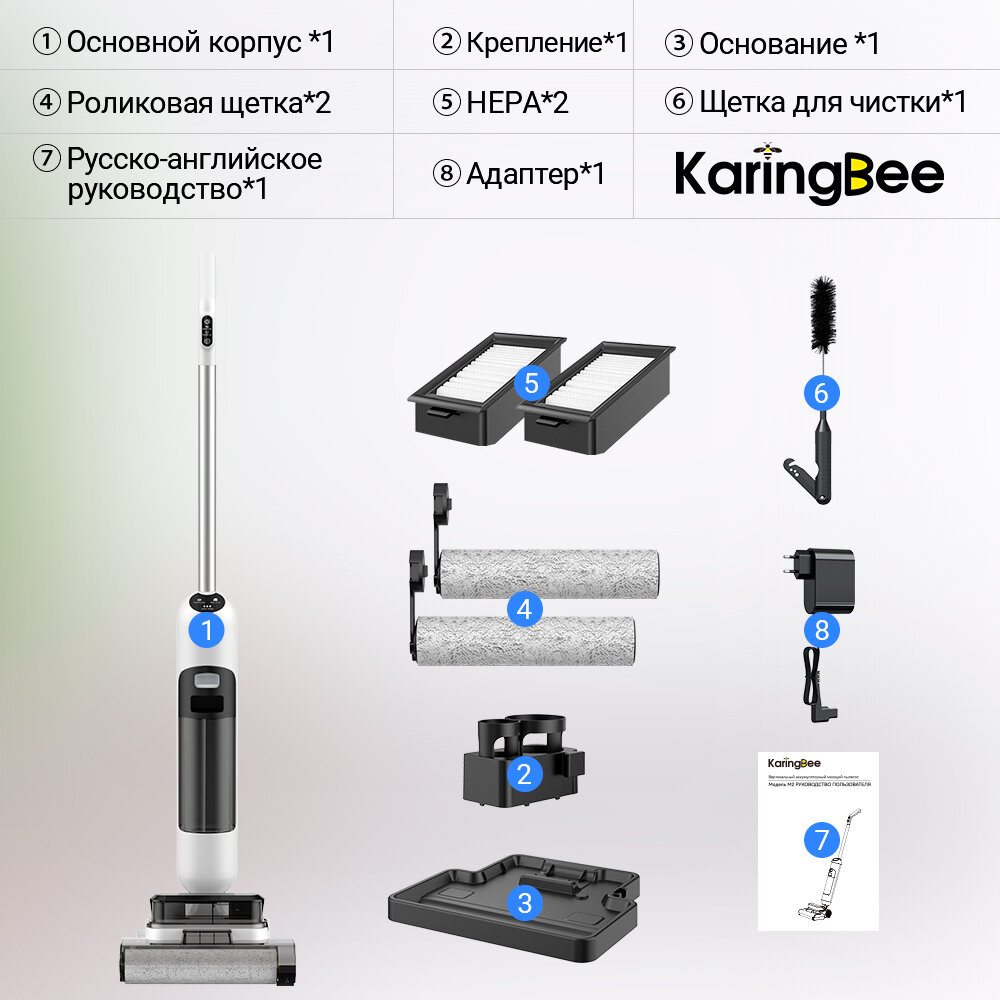 Пылесос для дома KaringBee M2 для сухой и влажной Оснащен функцией самоочистки и сушки насадок