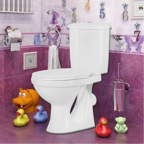 Унитаз-компакт с бачком суперкомпакт, горизонтальный выпуск, в комплекте 1 реж. арм. АНИ сиденье полипропилен белый