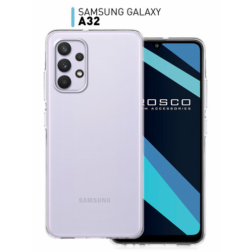 Чехол-накладка ROSCO для Samsung Galaxy A32 (Самсунг А32) с бортиком вокруг модуля камер, тонкий и гибкий силиконовый прозрачный чехол накладка vixion tpu для samsung galaxy a32 самсунг галакси a32 4g самсунг галакси а32 с подкладкой белый белый котенок