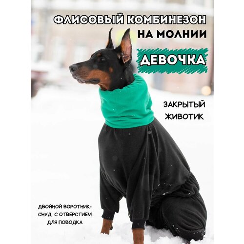 Комбинезон флисовый для собак крупных пород, 60+ж (сука), черный/зеленый, 5XL+