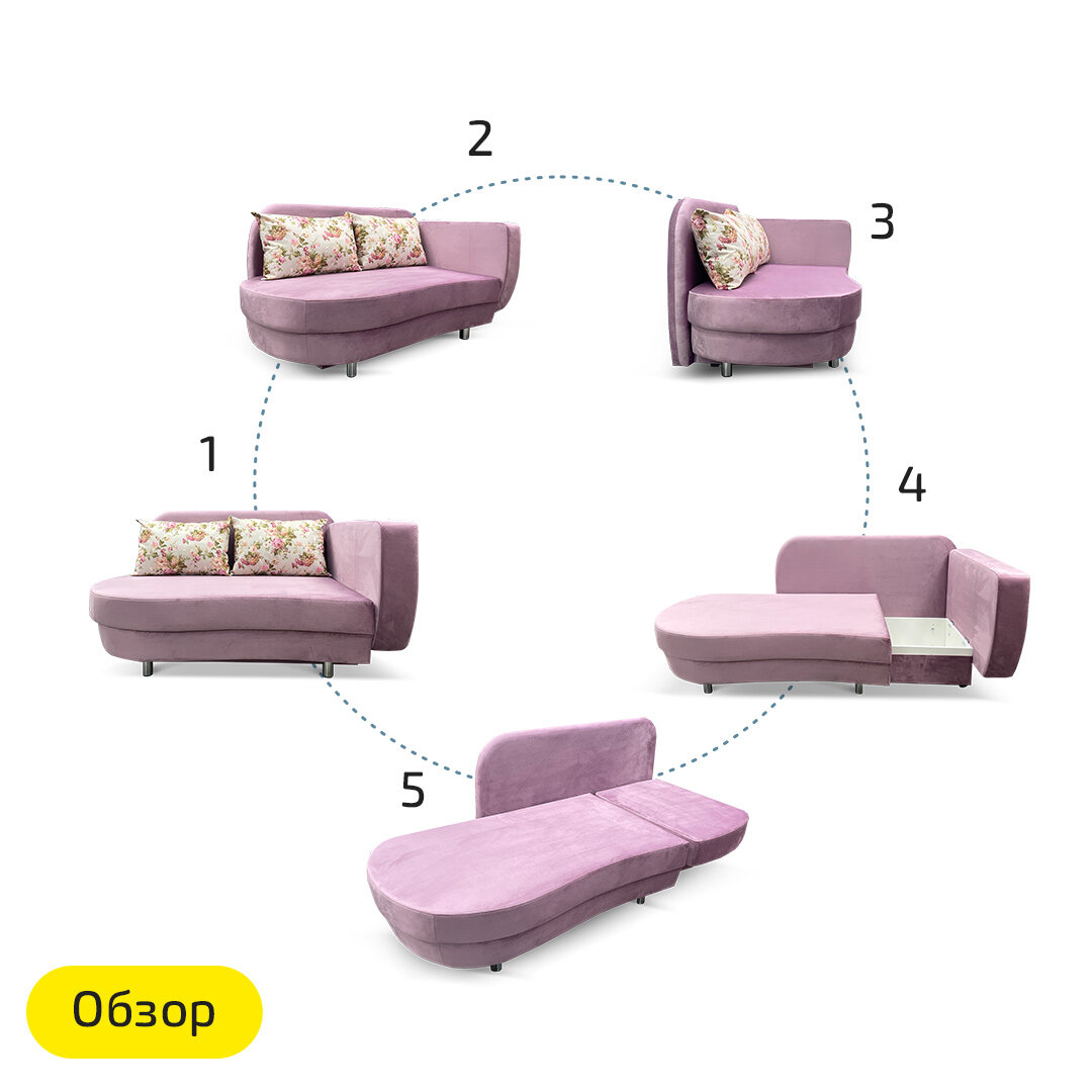 Прямой диван - тахта Бали 151х92х84 см, механизм еврокнижка, розовый, правый угол