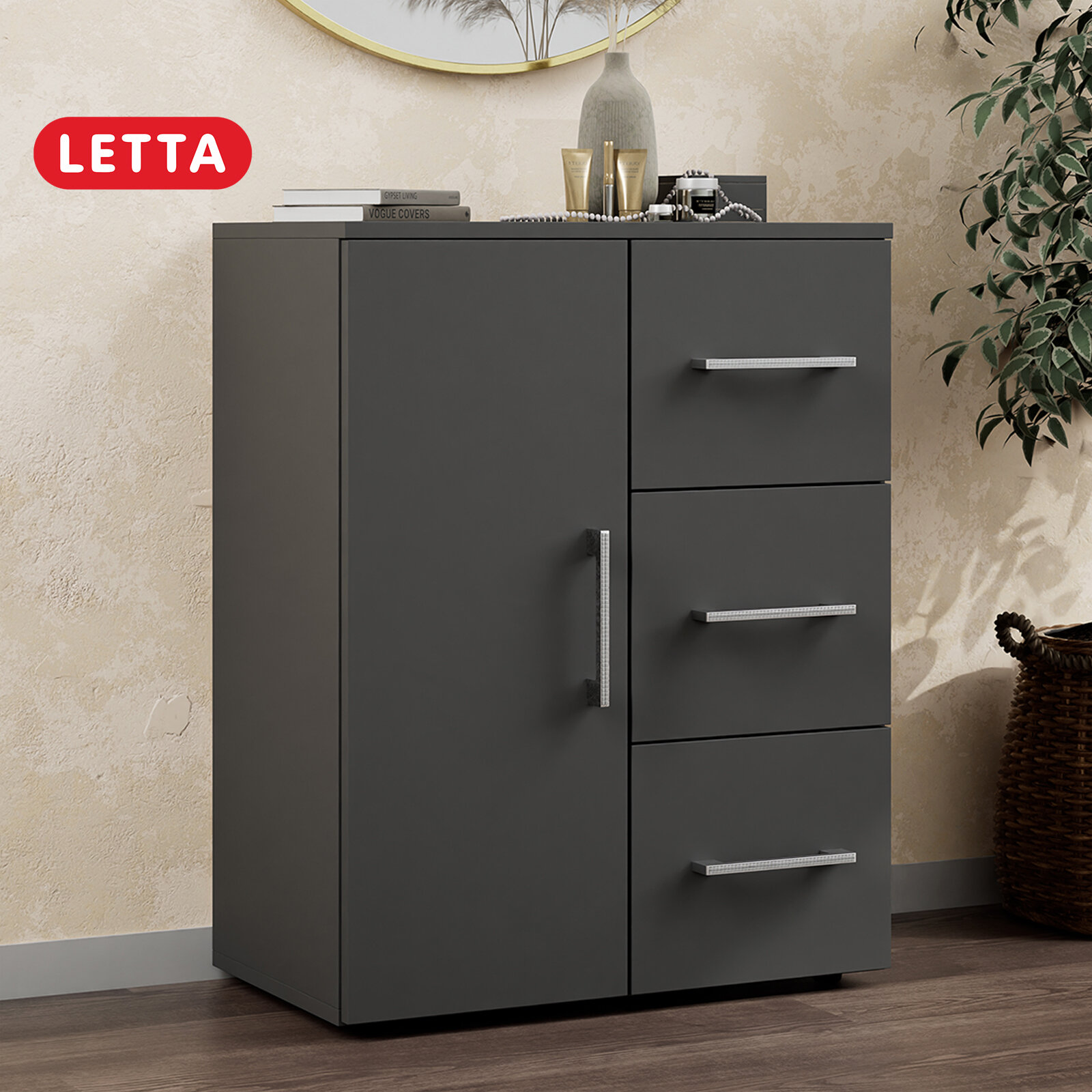 фото Комод Веста Графит 757х346х600