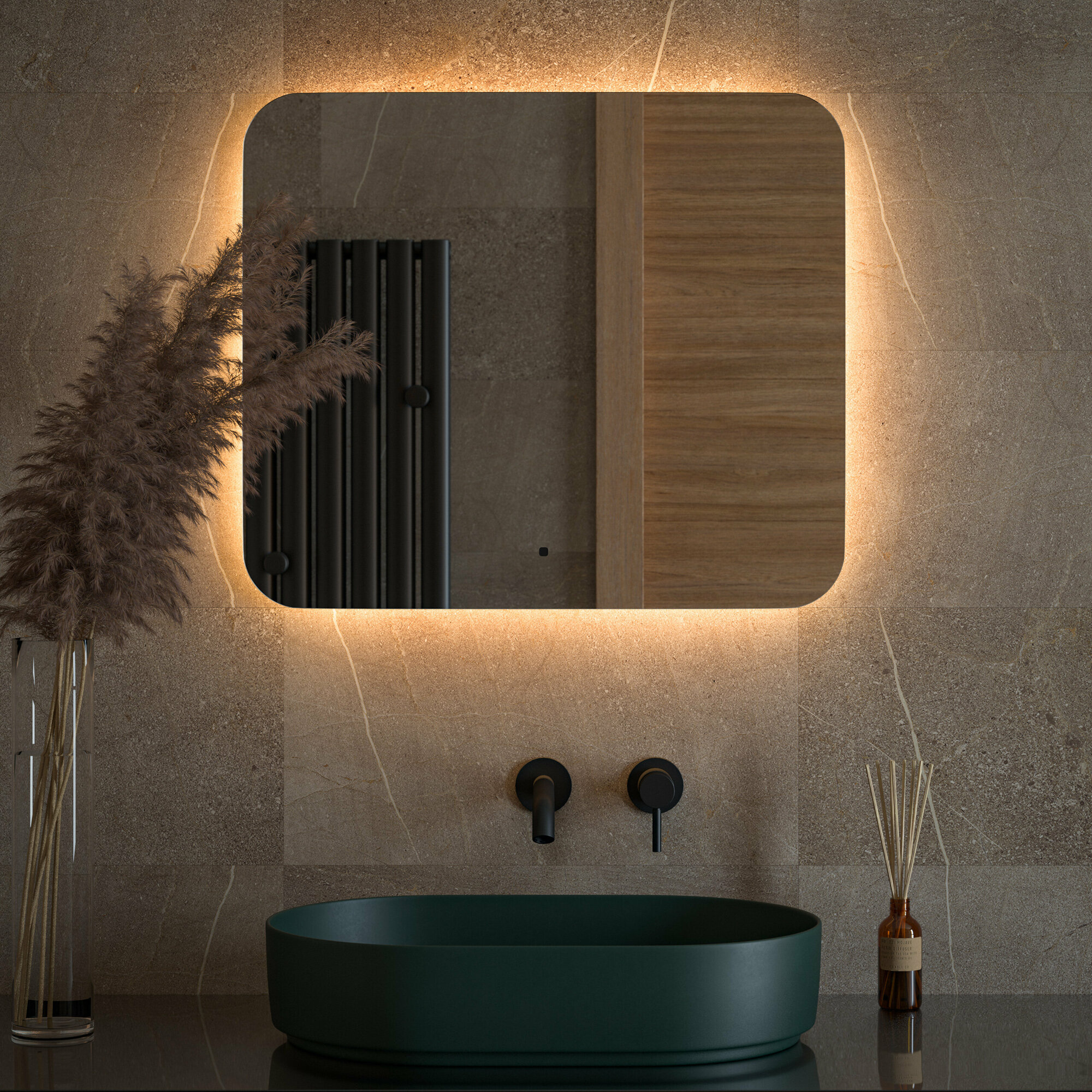 Зеркало Defesto Opti 70х60 с LED-подсветкой, ИК выключатель - фото №2