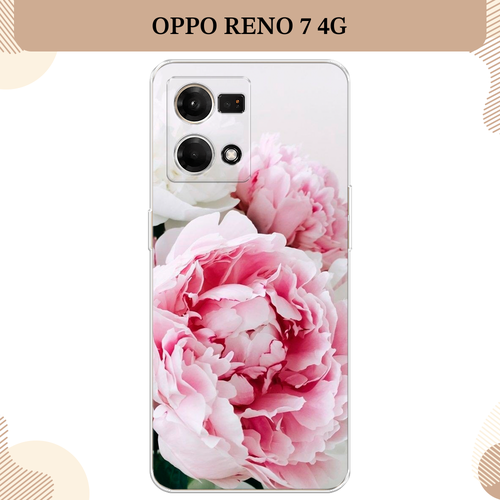 Силиконовый чехол Розовые и белые пионы на Oppo Reno 7 4G/8 4G / Оппо Рено 7 4G/8 4G силиконовый чехол на oppo reno 8 4g оппо рено 8 4g пионы розово белые