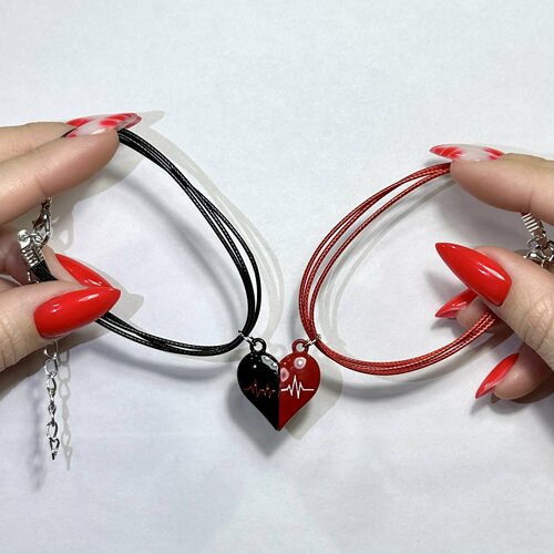 фото Браслет, 2 шт., черный, красный нет бренда