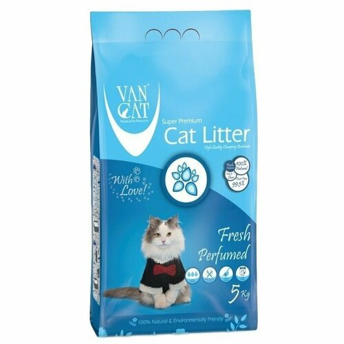 Комкующийся наполнитель VAN CAT Fresh 5 кг для кошачьих туалетов без пыли с ароматом весенней свежести van cat fresh наполнитель для кошек 100% натуральный комкующийся без пыли с ароматом весенней свежести 10 кг